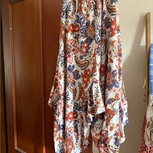 Misa LA Skirt in Orange and Blue with Asymmetrical Ruffles, Size S, NWOT
